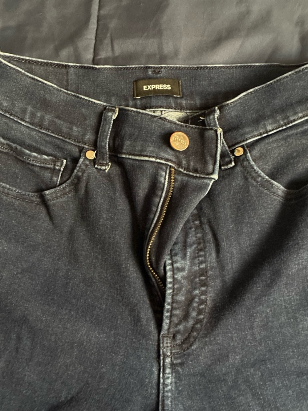 Express Dark Indigo Jeans with Gold-Tone Hardware